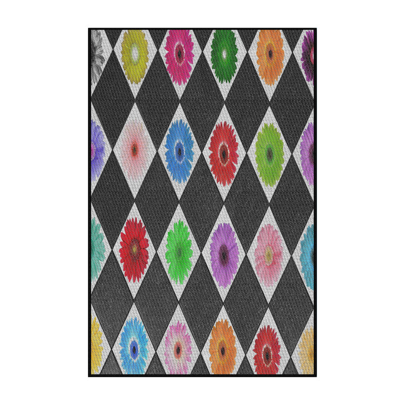 Tapis gris/rouge/orange à motifs, Rectangle 2 pi x 3 pi