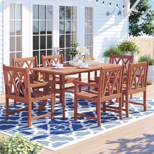 Dusek 6 - Person Wood Patio Dining Set with Rectangular Table