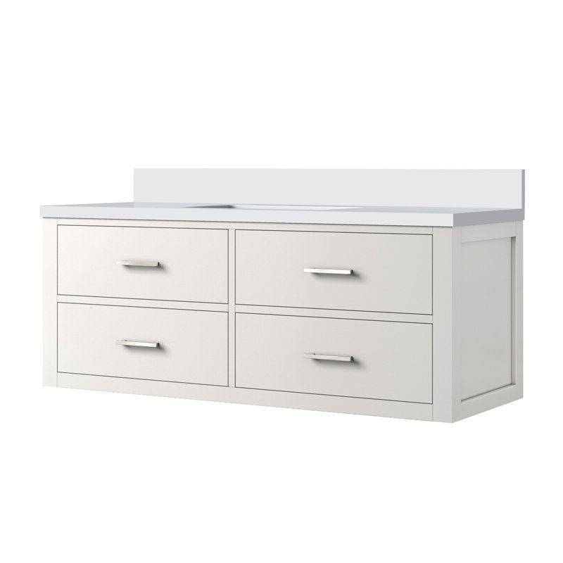 Meuble-lavabo simple blanc 48 po X P 22 po D, avec plateau en quartz blanc, Blanc