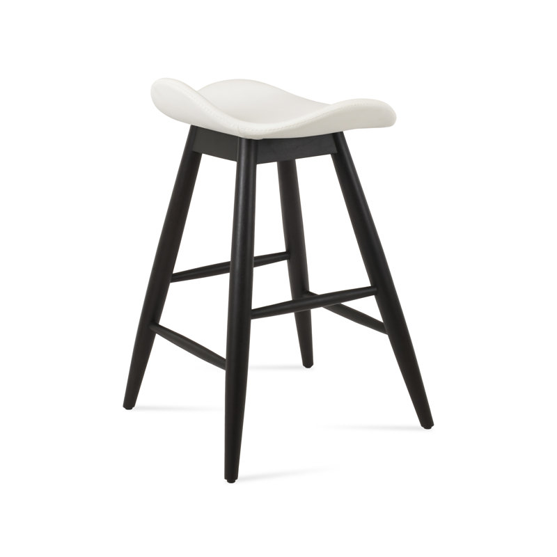 Tabouret Falcon Baba, Wengé, Similicuir blanc, Petit tabouret (siège d'une hauteur de 23 po)