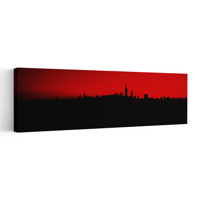 Silhouette of buildings at sunrise Chicago Illinois USA 1 Piece Wrapped Canvas Panoramic Wall Art, 30.48 cm H x 91.44 cm W