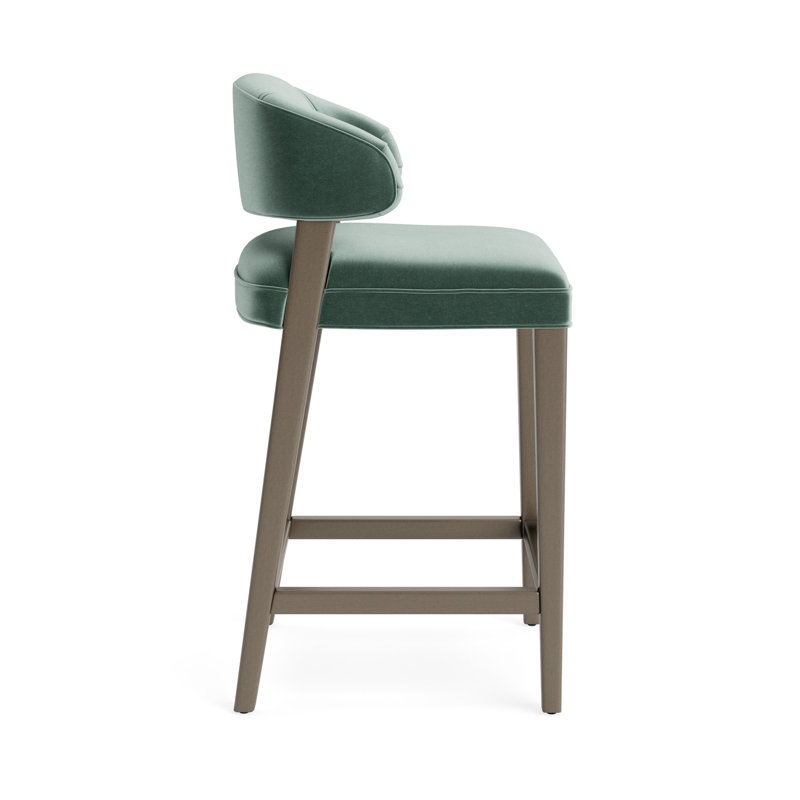 Keane Bar Stool, Performance Velvet - Jade, Driftwood, Bar Stool (30” Seat Height)