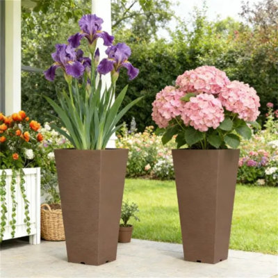 Ensemble de 2 grands pots coniques en plastique PP brun, 58 cm (22,8 po), pour plantes et arbustes de taille moyenne, empilables et résistants aux UV.
