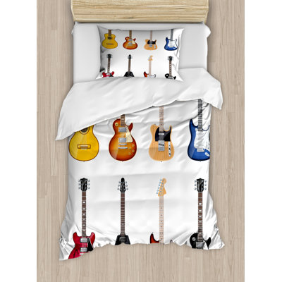 Romona White/Yellow/Blue Microfiber 350 TC Modern & Contemporary Duvet Cover Set