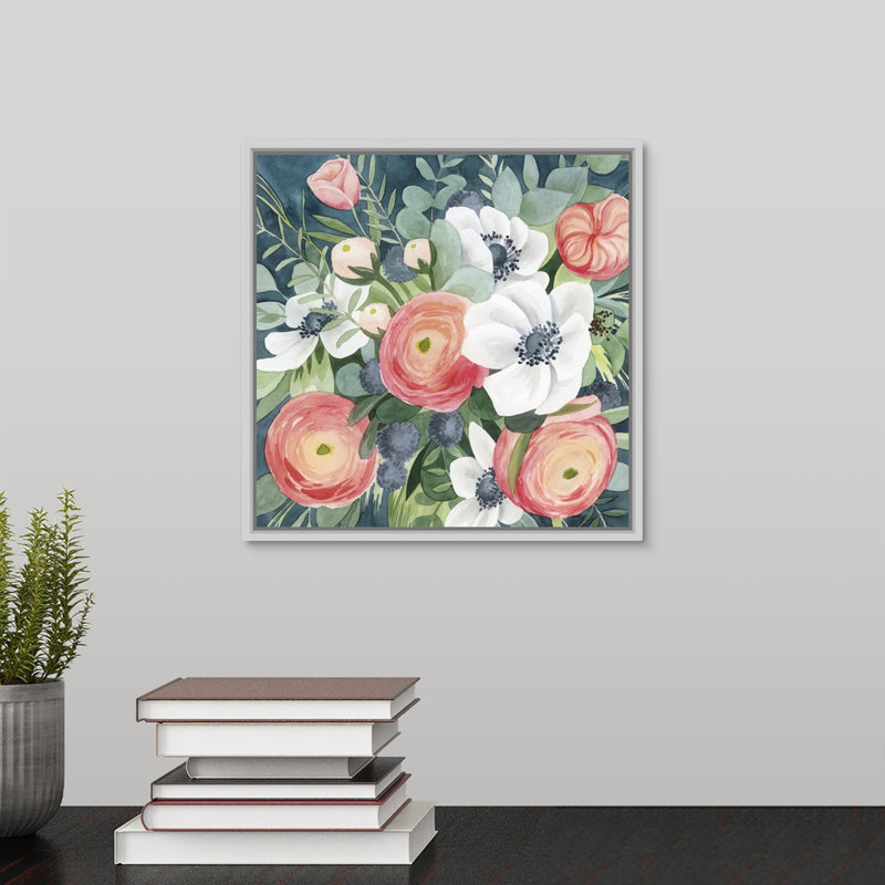«Bewitching Bouquet I» par Grace Popp - reproduction d'art, H 25,7 po x l 25,7 po x P 1,75 po, Cadre flottant blanc