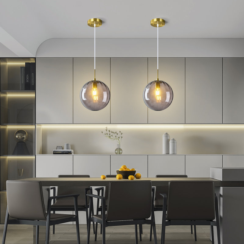 Luminaires suspendus en verre pour îlot de cuisine Globe, H 70,87 po x l 9,84 po x P 9,84 po, Gris