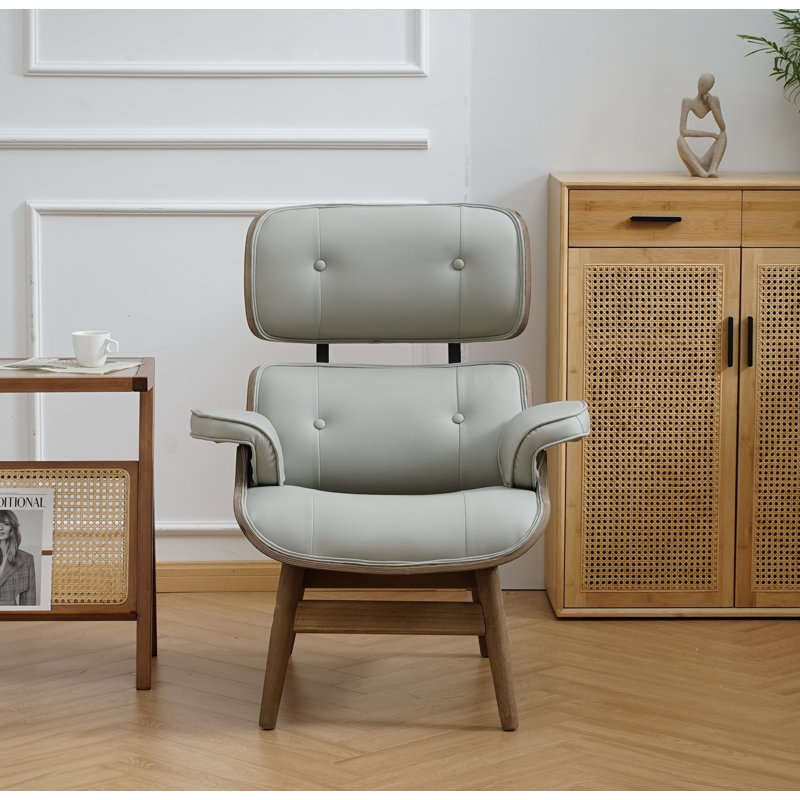 Fauteuil à oreilles capitonné Jhanae, Similicuir gris
