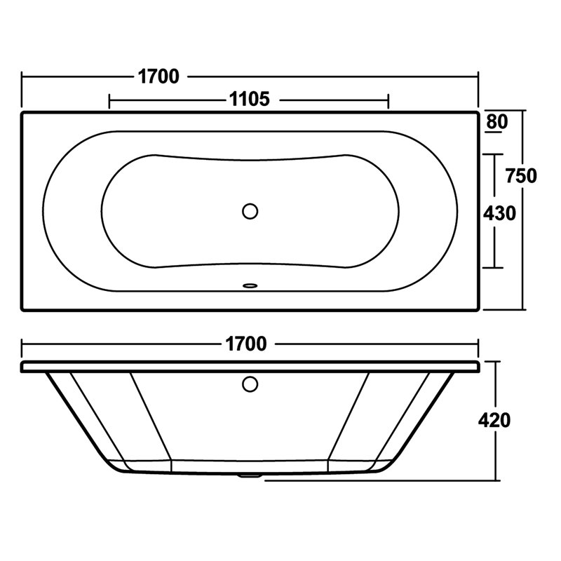 1800mm x 800mm Soaking Acrylic Bathtub, 170" H x 75" W x 40" D