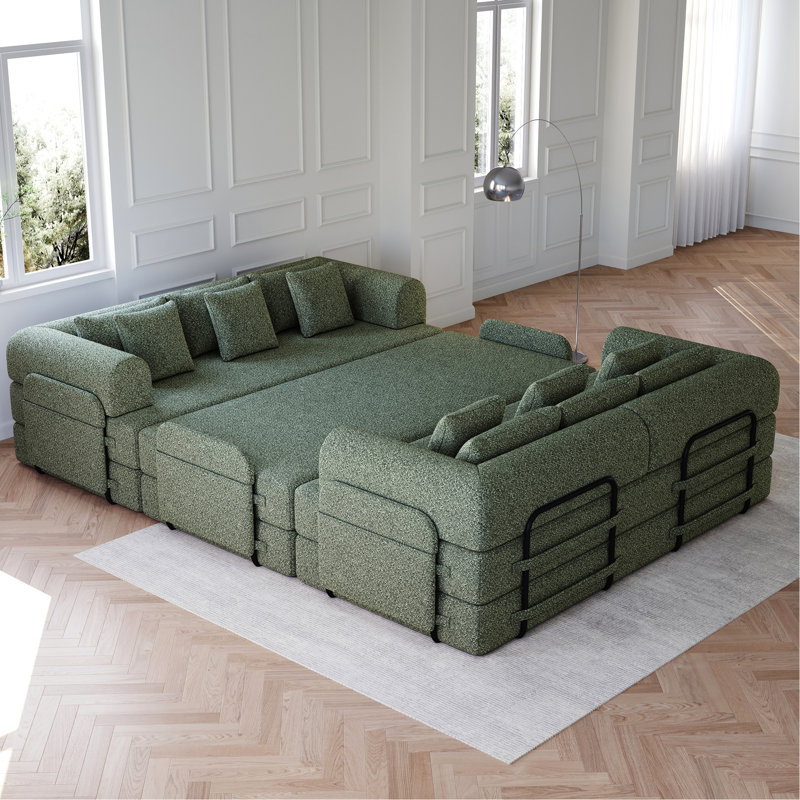 Lit convertible pliant de 200 cm (78,7 pouces), 2 matelas en chenille, 4 places, chenille respirante, mousse, aucun assemblage requis, canapé-lit convertible avec poche latérale, revêtement en tissu, rangement intégré