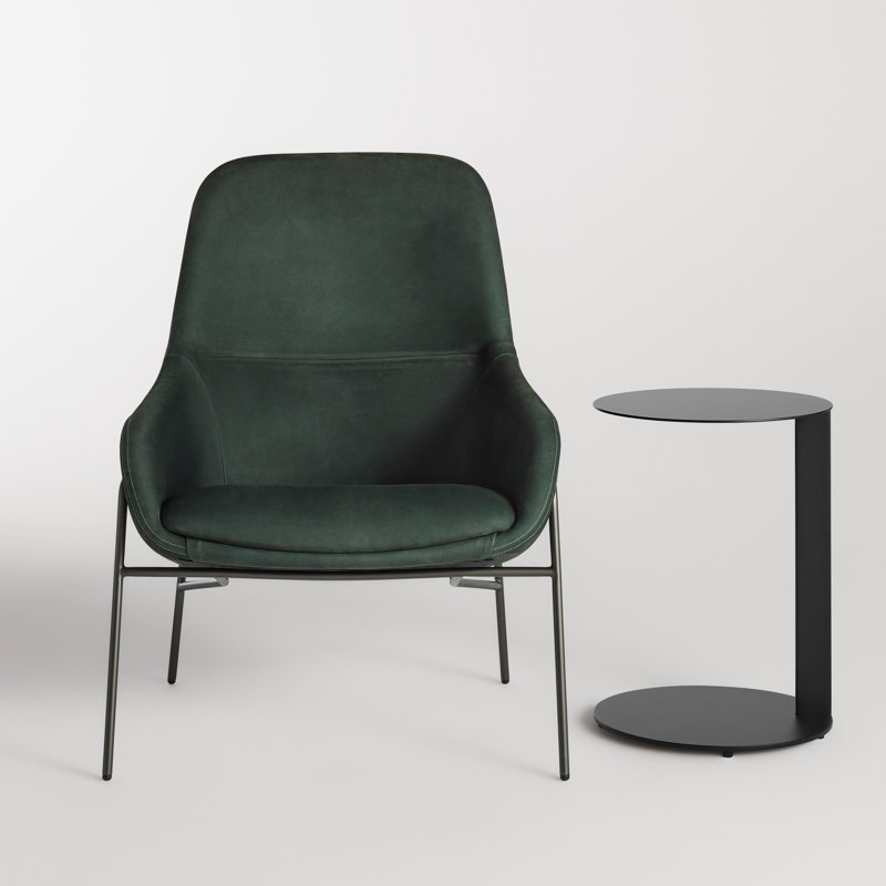Acre Lounge Chair, Blackened Steel, Navy Green Leather