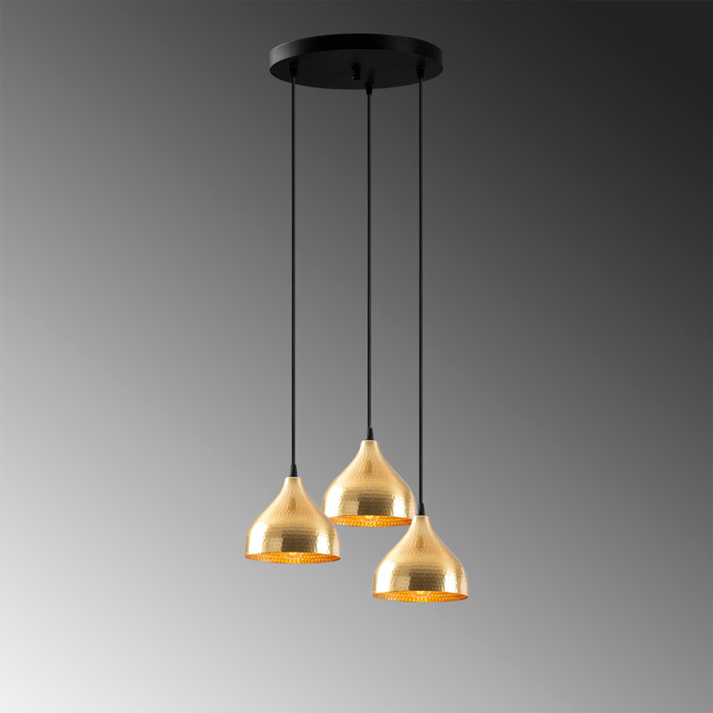 Modern Gold Chandelier, Adjustable Height, 42 x 42 cm | Metal Body, 45.7 in Tall | 3 x E27 Sockets (Max 40W) | Glam Scandinavian Design, Perfect for Living Room & Dining Spaces | IP20 Rated, Elegant & Stylish Lighting