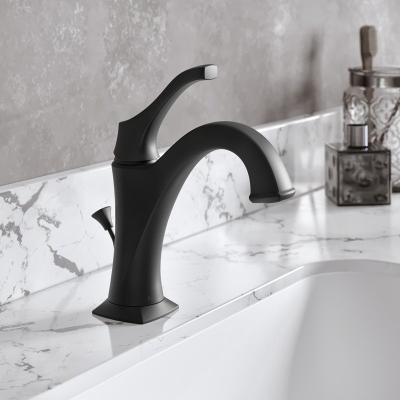 Kraus Arlo Single Hole 1-Handle WaterSense Bathroom Sink Faucet with Drain and Deck Plate, Matte Black