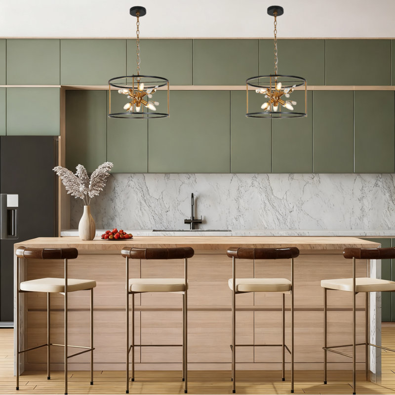 Lustre tambour de salle à manger en laiton Spoutnik à 6 lumières l 17,7 po Ensembles