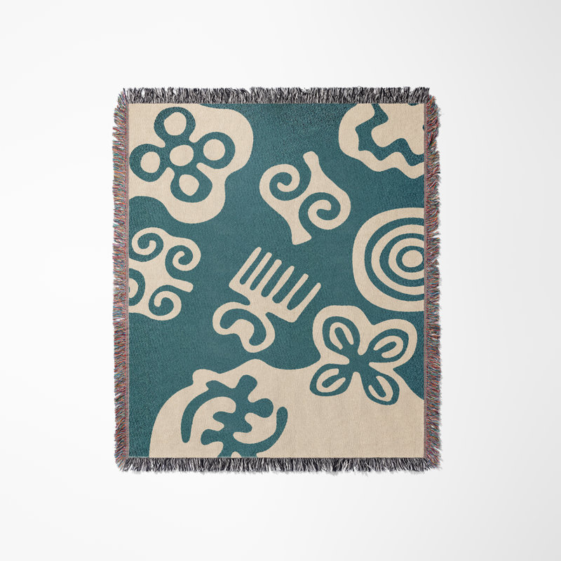 Couverture 100% coton African Tribal, Simple, Sarcelle / Beige