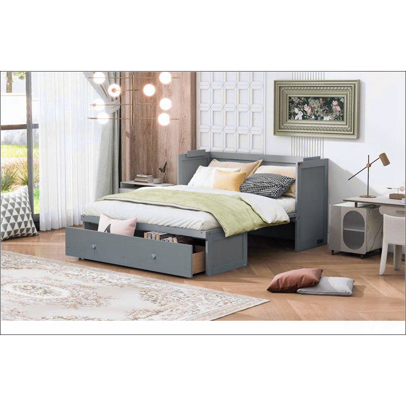  Murphy Bed With USB Port And Large Drawer, Perfect For Space-Saving And Modern Convenience., Grey, Queen