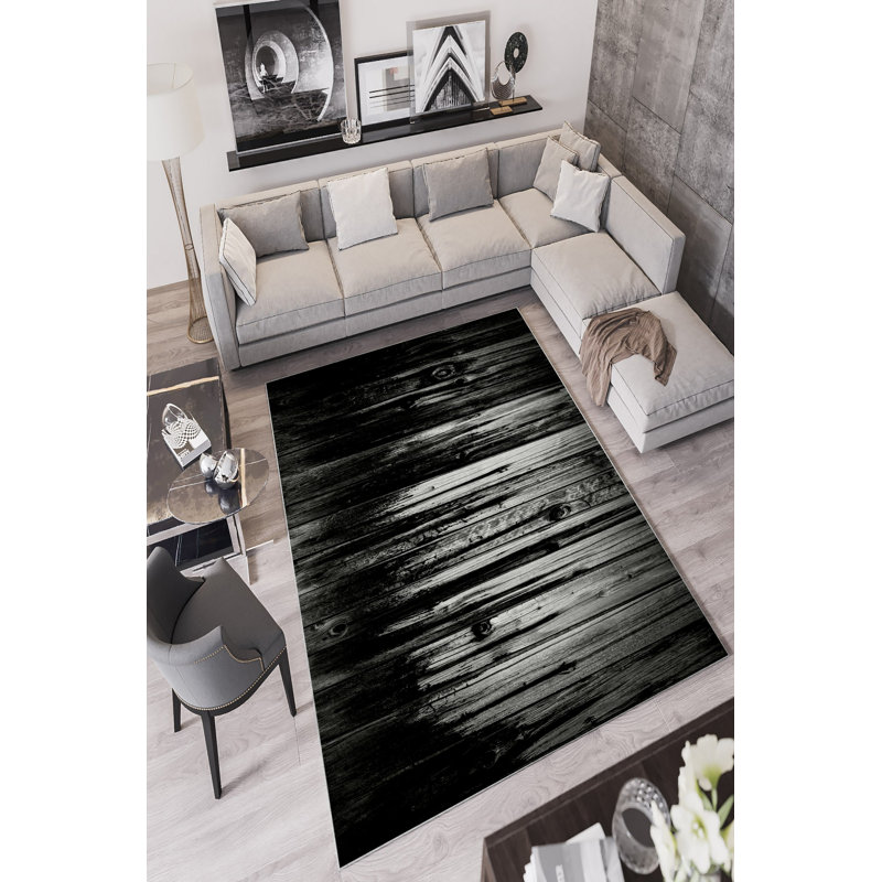 Tapis noir de qualité supérieure, 4,6 x 7,2 pieds | 100% polyester, 650 g / m², hauteur des poils de 0,2 po | Pois en PVC lavable à la machine, antibactérien, écologique et antidérapant | Ajout élégant pour le décor du salon et de la chambre à coucher