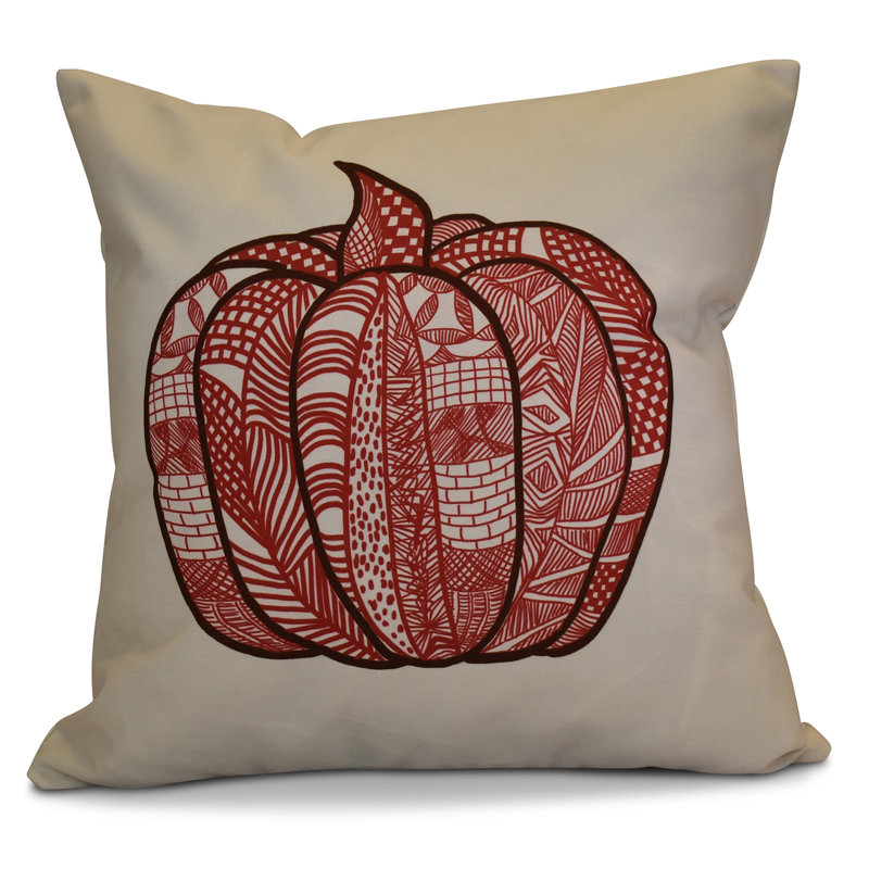 Coussin décoratif d'extérieur à motif de citrouille, H 18 po x l 18 po x P 2 po, Rouge