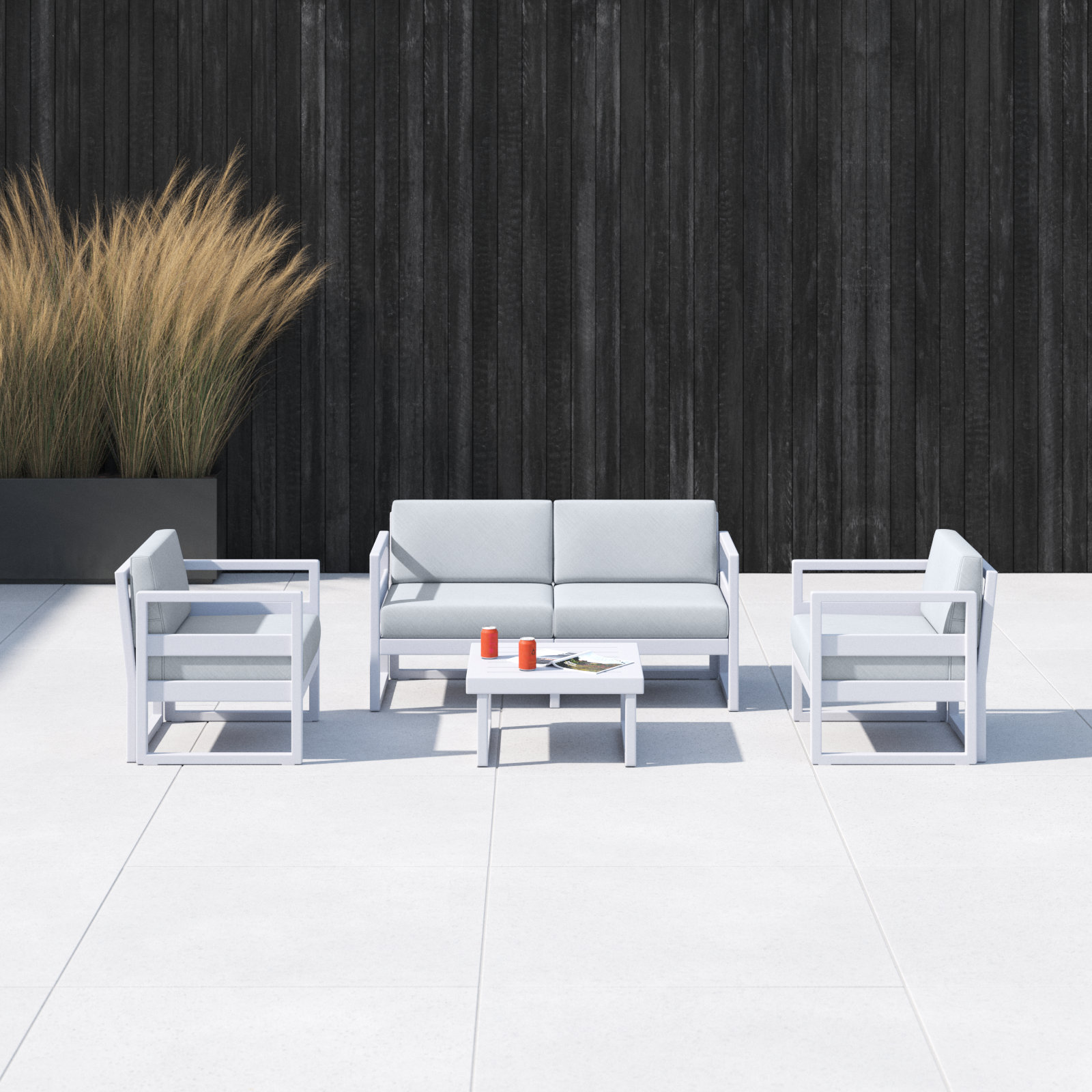Lane 4 - Person Patio Conversation Set with Cushions, Silver/Gray, Canvas Granite Sunbrella® Canvas