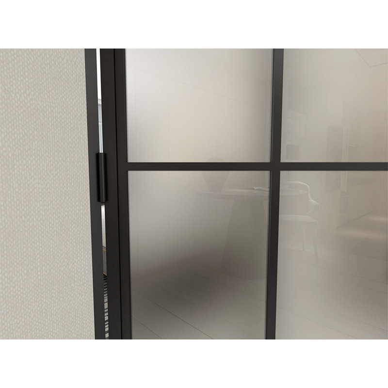 Glass Black Steel Frame Prehung Interior Door With Door Handle