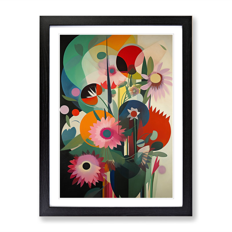 FRM-V0523-850X Flowers Bauhaus Design Vol.1 - Picture Frame Print, 46cm H x 34cm W, Black Framed