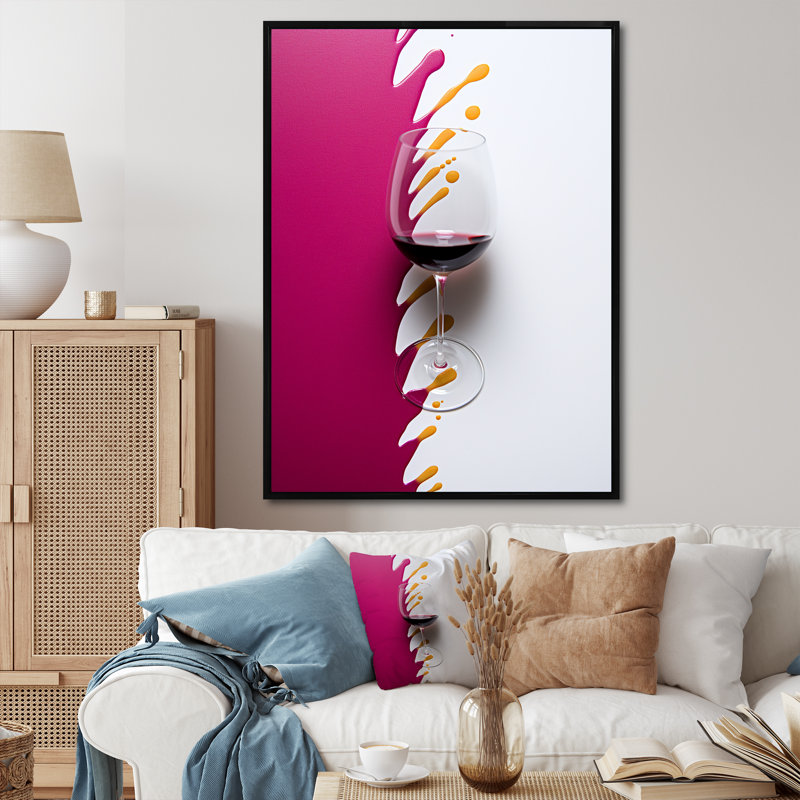 «Red Wine Glass», présentation sur toile, H 44 po x l 34 po x P 1,5 po, Cadre flottant noir