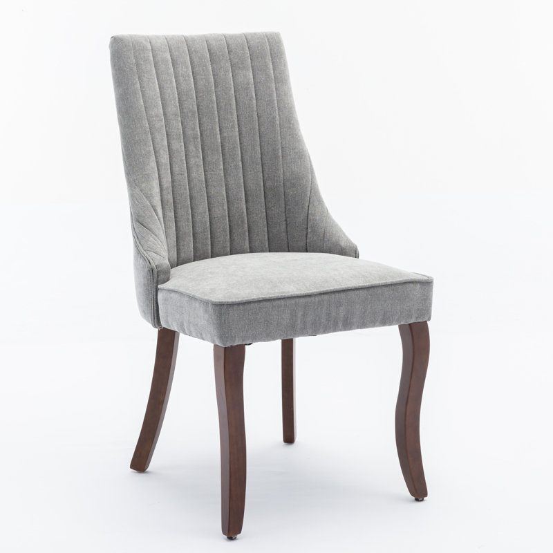 Ensemble de 2 chaises de salle à manger rembourrées en velours gris avec chaises à dossier haut en bois massif et chaises d'appoint confortables pour la salle à manger