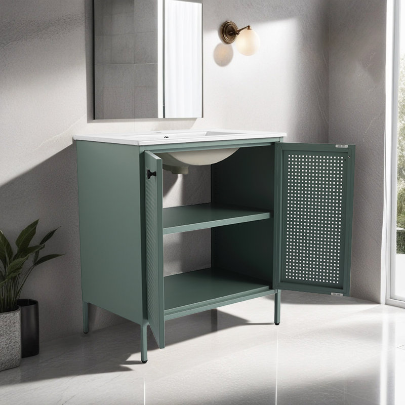 Meuble-lavabo simple 30,04 po avec plateau en céramique Dearri, Vert menthe