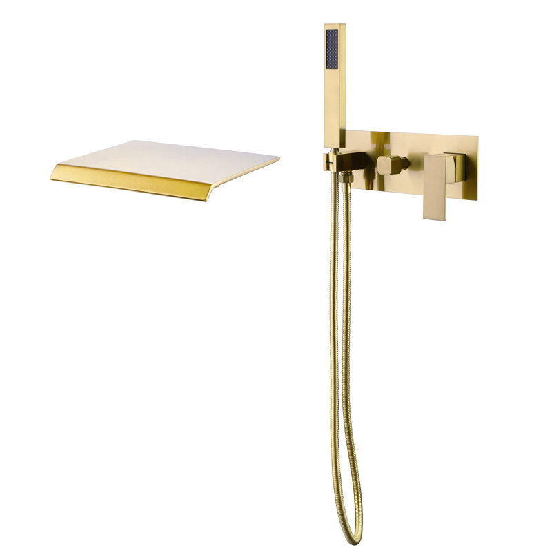 2 Handle Wall Roman Tub Faucet with Diverter, Brushed Gold