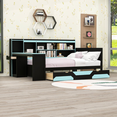 Wood Daybed with Desk and Drawers,Shelves