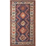 Colorful Antique Caucasian Kazak Small Scatter Size Wool Blue Tribal Rug