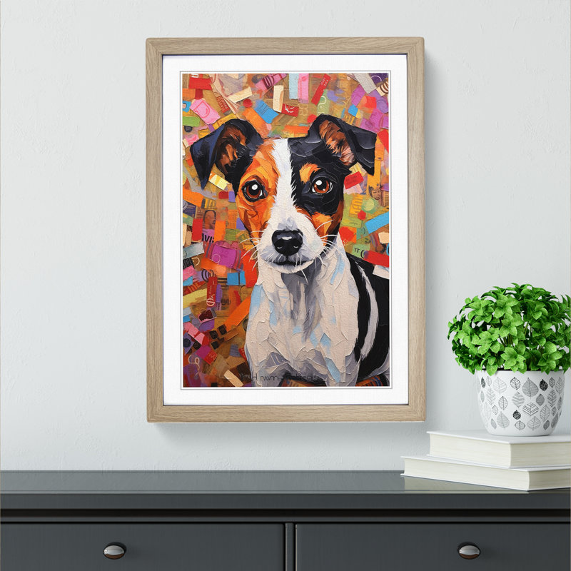 Jack Russell Dadaism No.3 - Single Picture Frame Print on Wood, 64cm H x 46cm W x 2cm D, Oak Framed