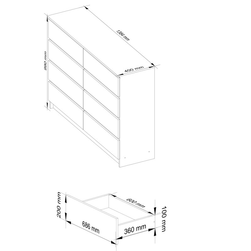 Boniface 8 -Drawer Console, 99cm H x 138cm W x 40cm D