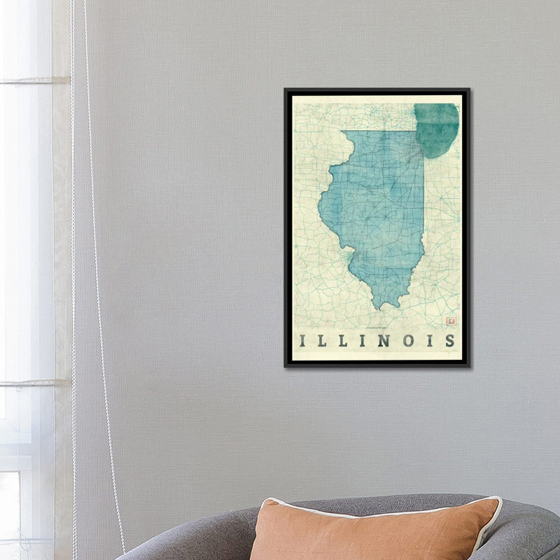 « illinois map », impression sur toile, H 26 po x l 18 po x P 1,5 po, Toile avec cadre noir, Pas de tapis