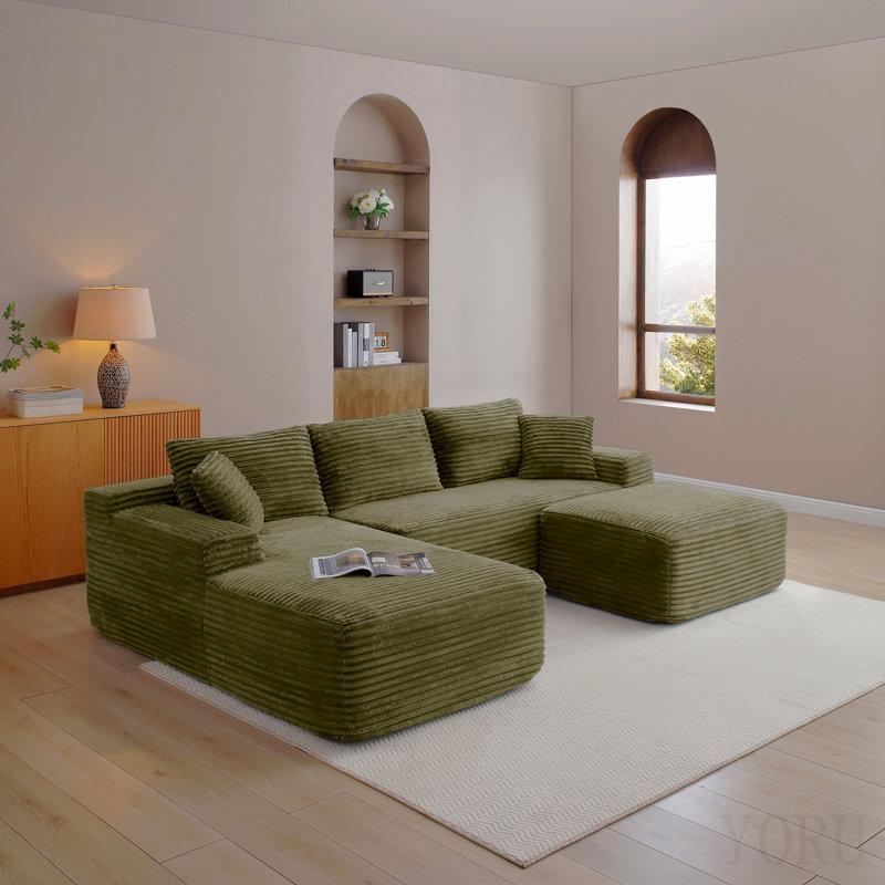 Repose-pieds en velours côtelé avec repose-pieds Cloud, Vert, Vert
