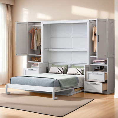 Queen Size Murphy Bed Wall Bed With Closet ,Drawers And Shelves by Hokku Designs
