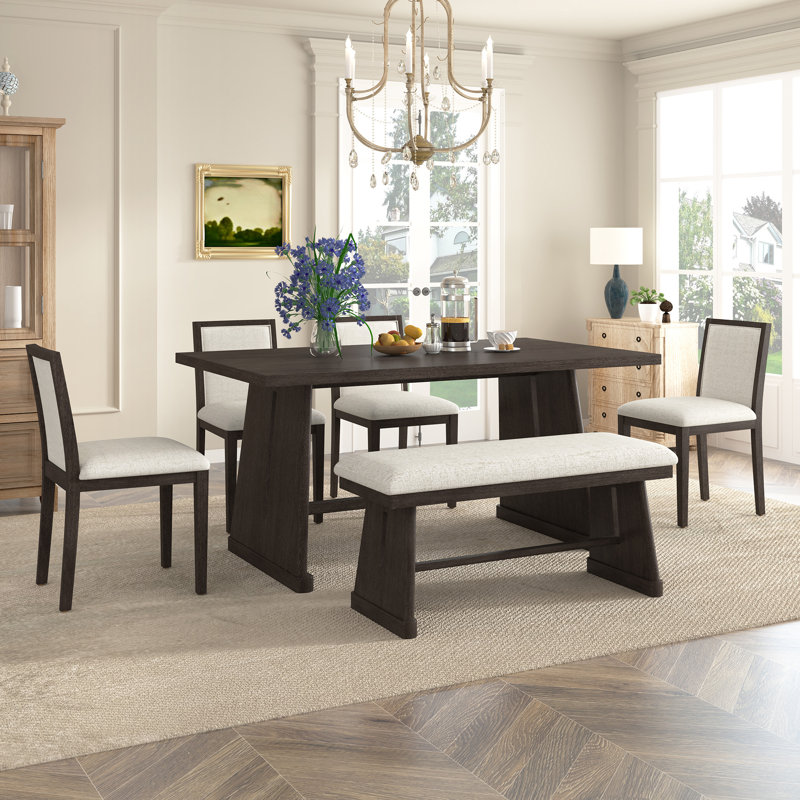 Ensemble de table de salle à manger rustique 6 pièces avec motif brossé, Espresso