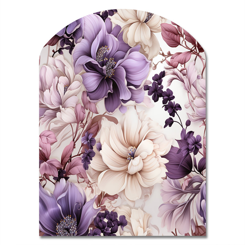Motif victorien Ethereal Floral Delight - impression d'arche florale sur métal, décoration murale asymétrique en métal