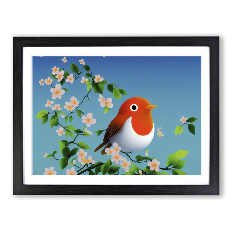 Radiant Robin Bird - Single Picture Frame Print, Black, 46cm H x 64cm W x 2cm D