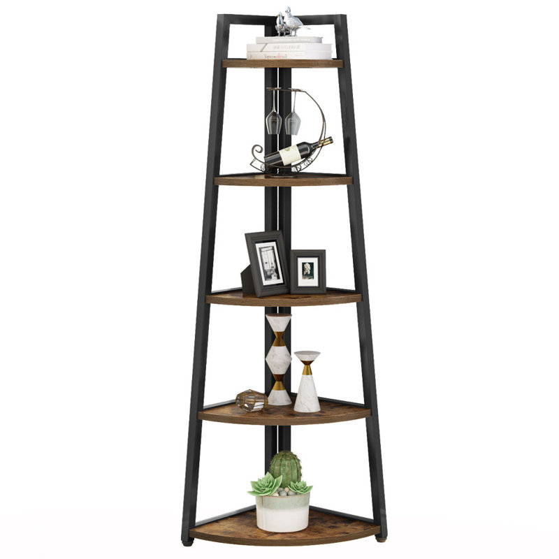 176cm H Steel Corner Bookcase, Black/Brown