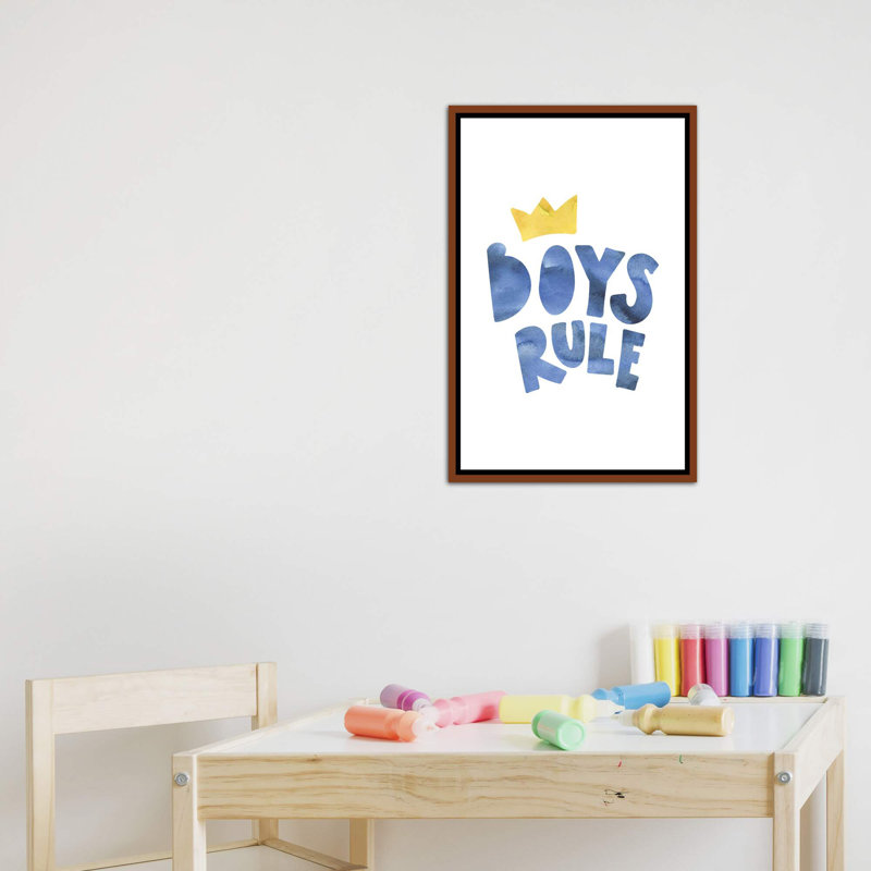 Garçons règle - impression d'art textuel, H 26 po x l 18 po x 1,5 po, Pas de tapis, Toile avec cadre brun