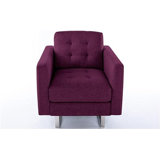 Fauteuil Brayden Studio® en tissu de lin mauve avec pieds en métal, poches latérales et coussin