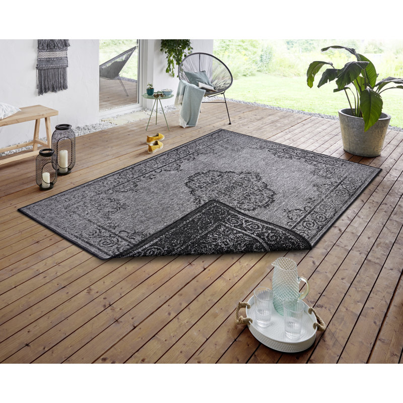 Cebu Flatweave Faded Night Silver Rug, Rectangle 80 x 150cm