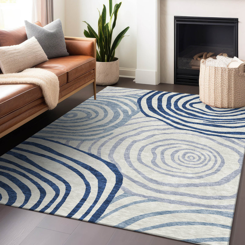Tapis bleu Prisco lavable à la machine de qualité supérieure, Rectangle 9 pi x 12 pi
