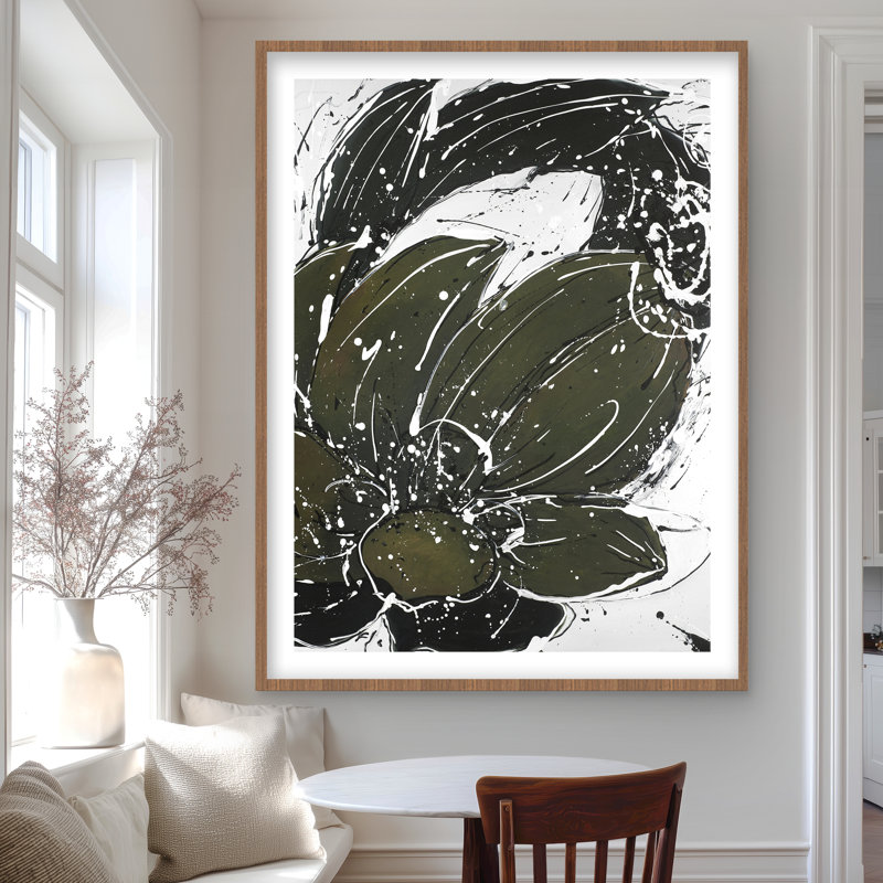Fleur abstraite avec éclaboussures de peinture - reproduction botanique encadrée