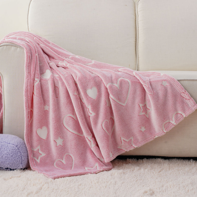 Couverture Glow In The Dark, 50 po x 60 po, Étoiles roses, cœurs