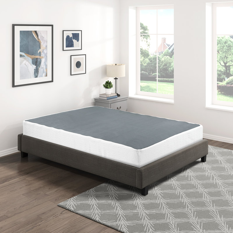 Sommier pour très grand lit, structure en métal noir, housse en tissu texturé, support à 12 lattes, H 8,5 po, capacité maximale de 600 lb Méthode de la technique Technique Structure, tissu, 8,5 po de hauteur, assemblage facile