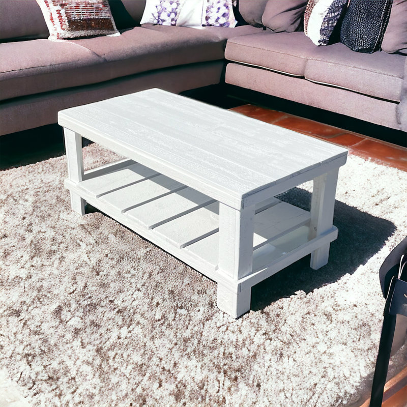 Farmhouse Coffee Table With Storage Shelf, White