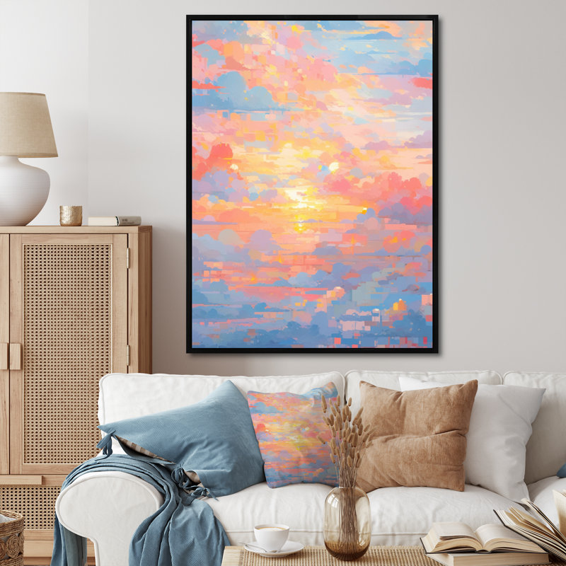 «Blue Peach Interlocking Perspectives» sur toile, Cadre flottant noir, H 32 po x l 16 po x P 1 po