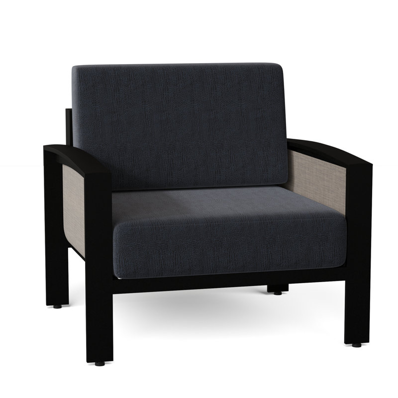 Metropolis Outdoor Lounge Chair, Canvas Bird's Eye Sunbrella® Canvas, Augustine Gravel, Textured Black