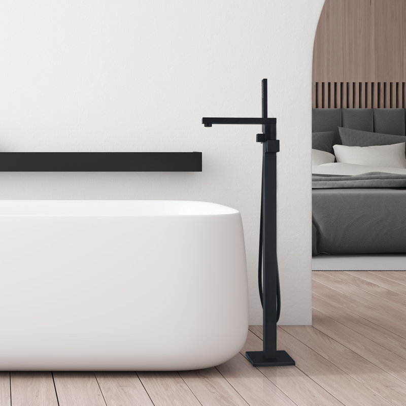 Campia Floor Tub Filler with Diverter, Matte Black